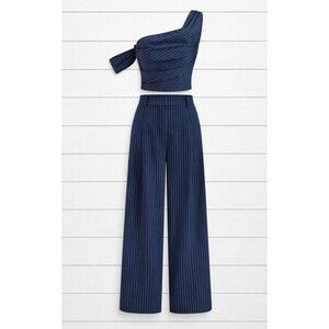 Commense NWT Navy Pinstripe Sleeveless off should Top  Wide leg Pants Set Medium
